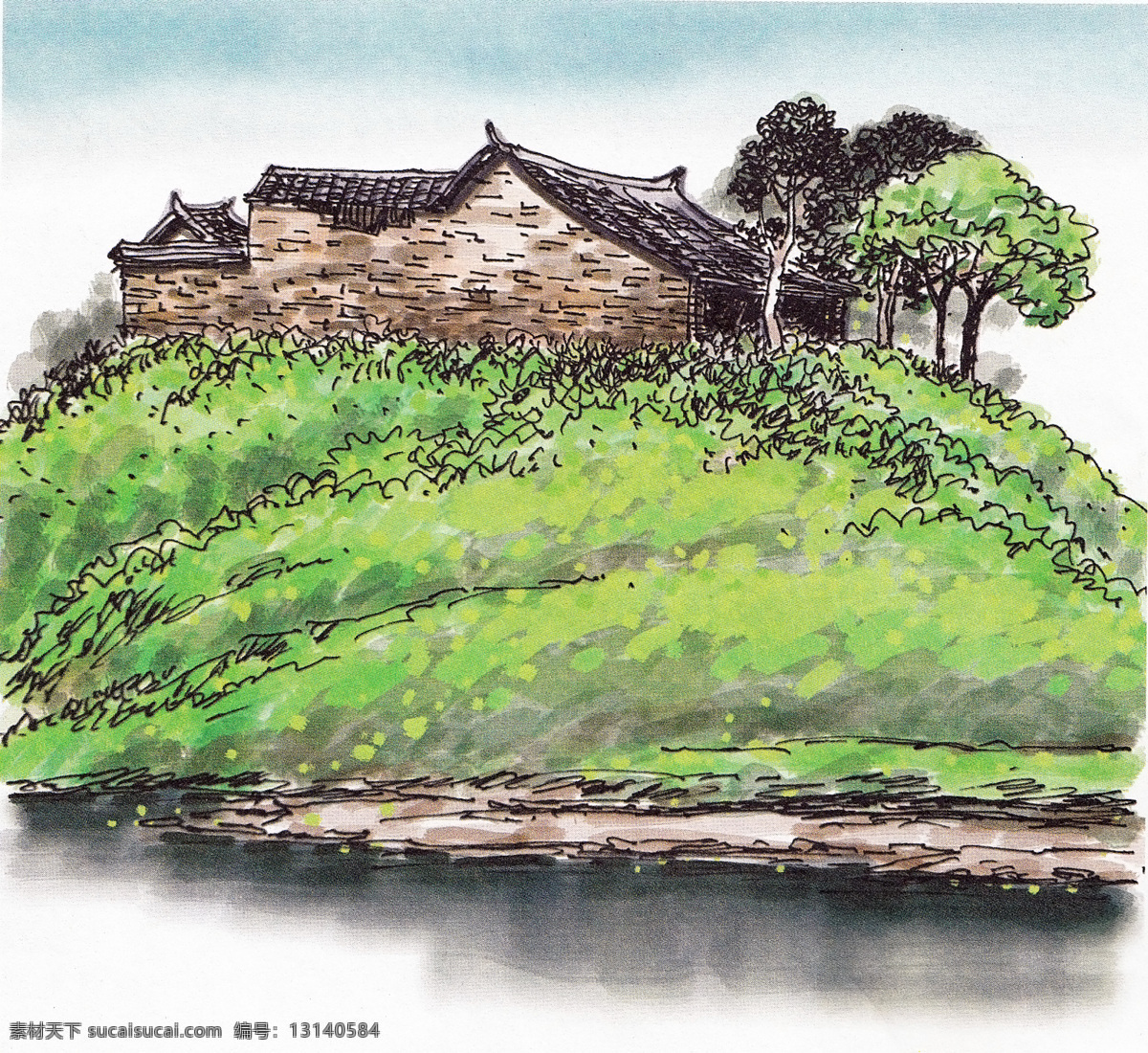 水彩风景 树林 水彩画 郊外风景 村落 绿草地 绿树林 树林风景 田园风景 森林 风景水彩 水彩手绘 硬笔淡彩 风景写生 钢笔画 装饰画 国画二 绘画书法 文化艺术