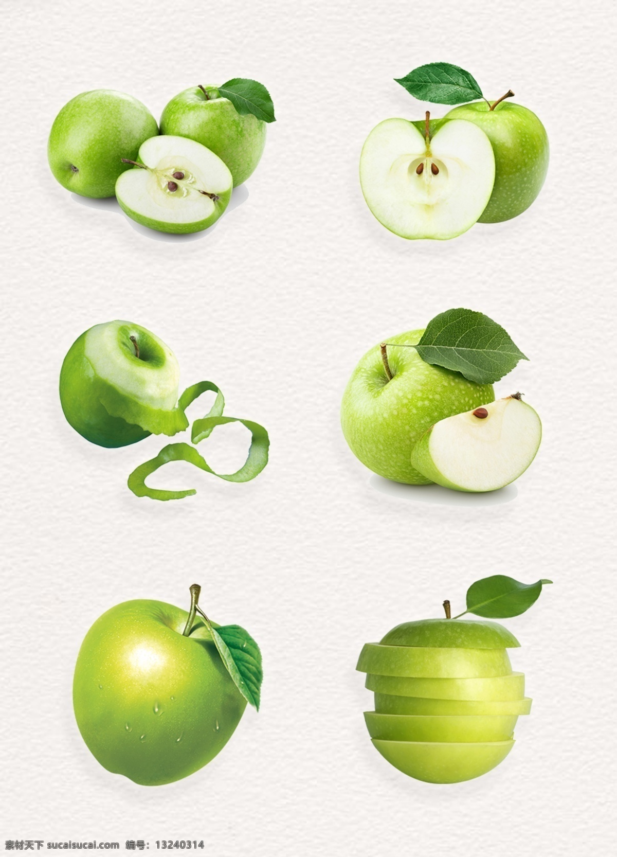 新鲜 青苹果 水果 产品 实物 青色 营养水果 png素材 绿叶 产品实物