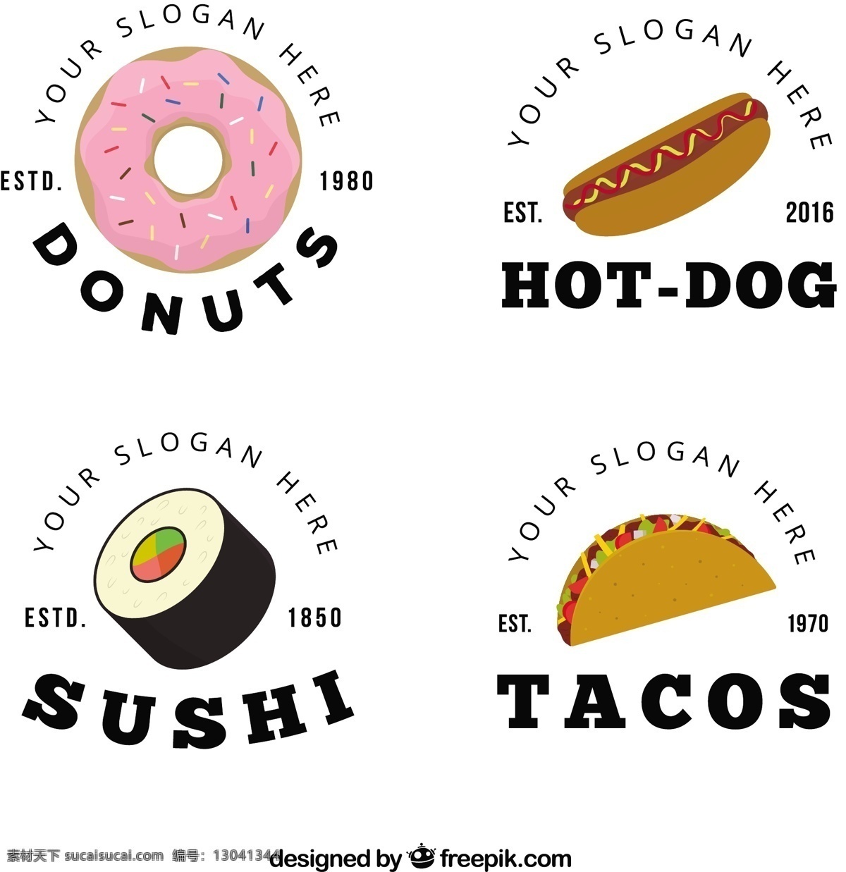 食品 卡车 标志 模板 标识 复古 寿司 快餐 食品标志 甜甜圈 复古图案 热狗 冰淇淋 logo模板 taco 美味 白色