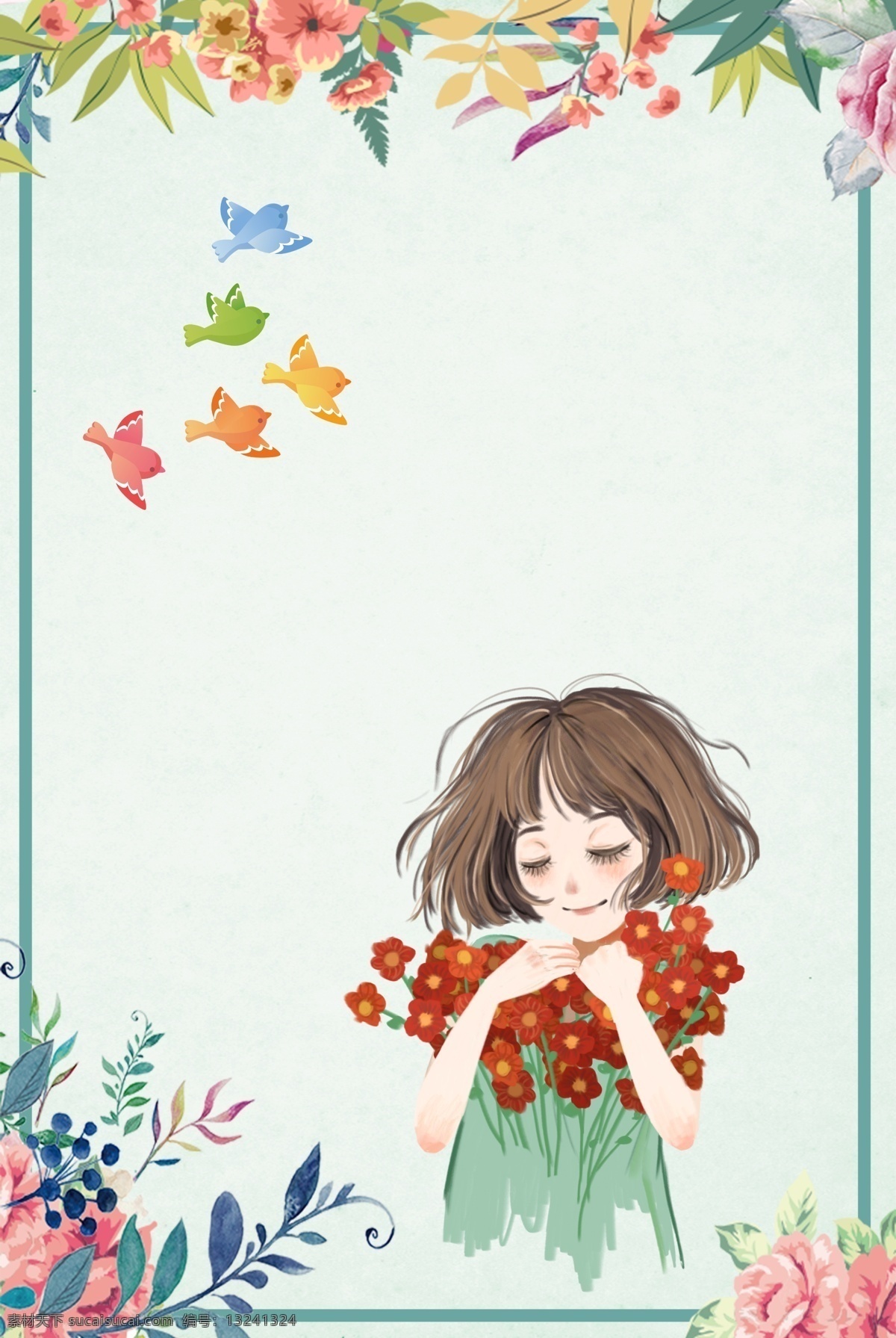 彩色 植物 装饰 花朵 背景 边框 纹理 发型