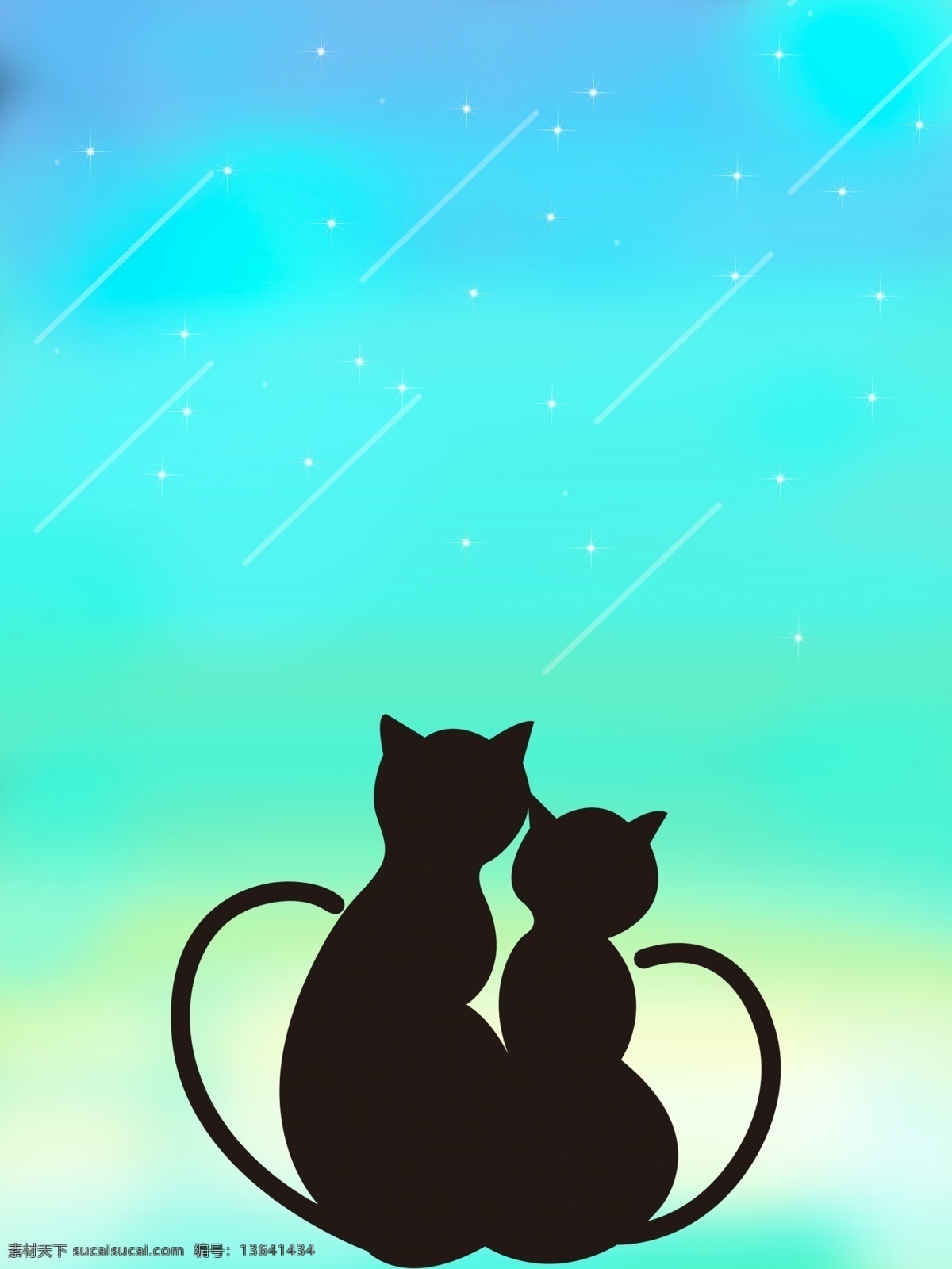 小猫插画 小猫 背景 背影 插画 蓝色 分层