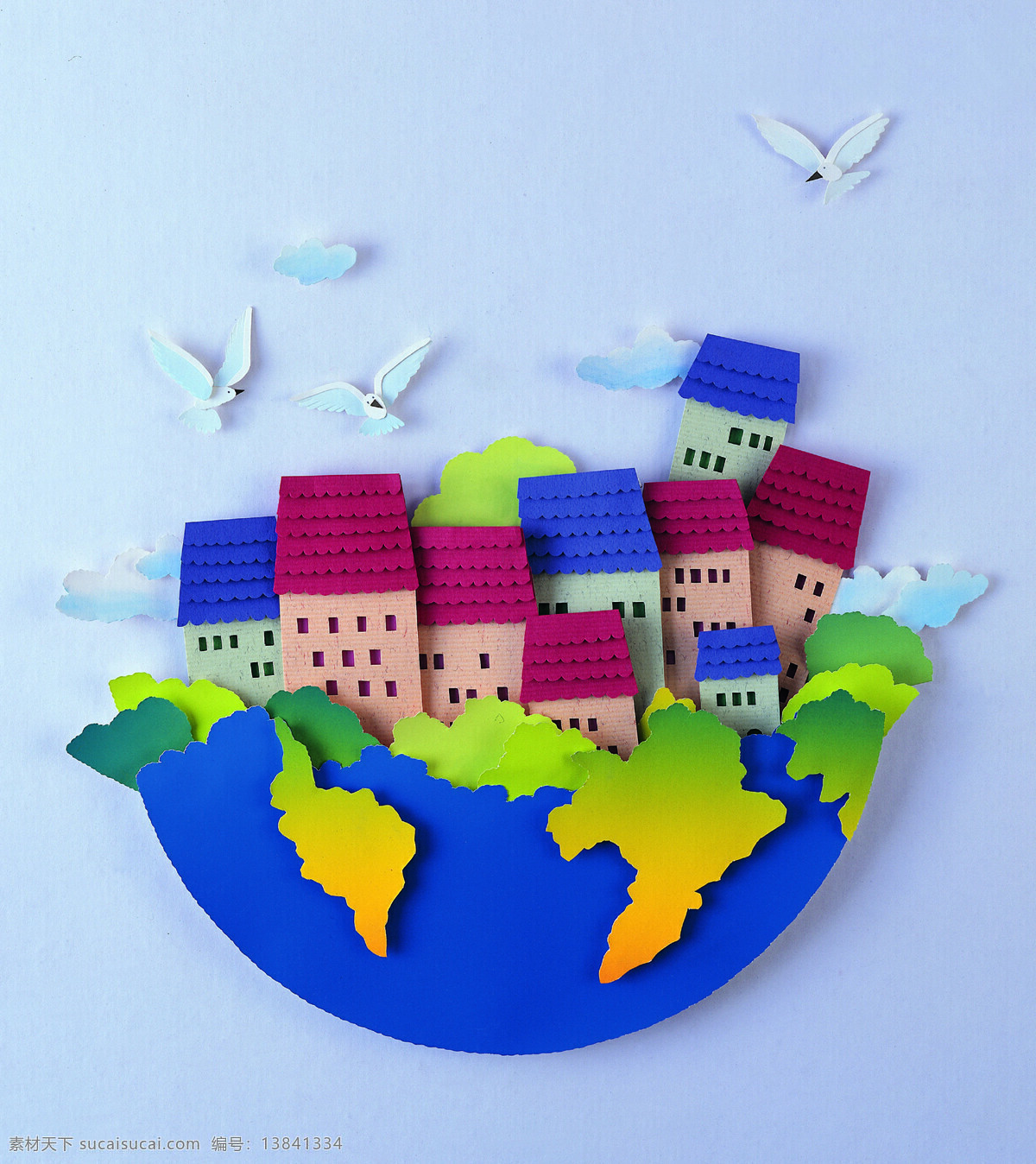创意地球纸雕 和平 保护地球 环保 蓝色