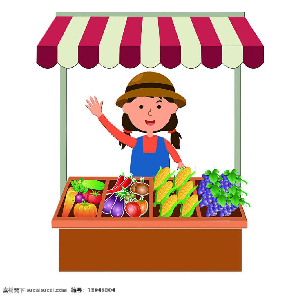 卡通造型 果蔬 摊位 葡萄 玉米 卡通人物 小孩 源文件