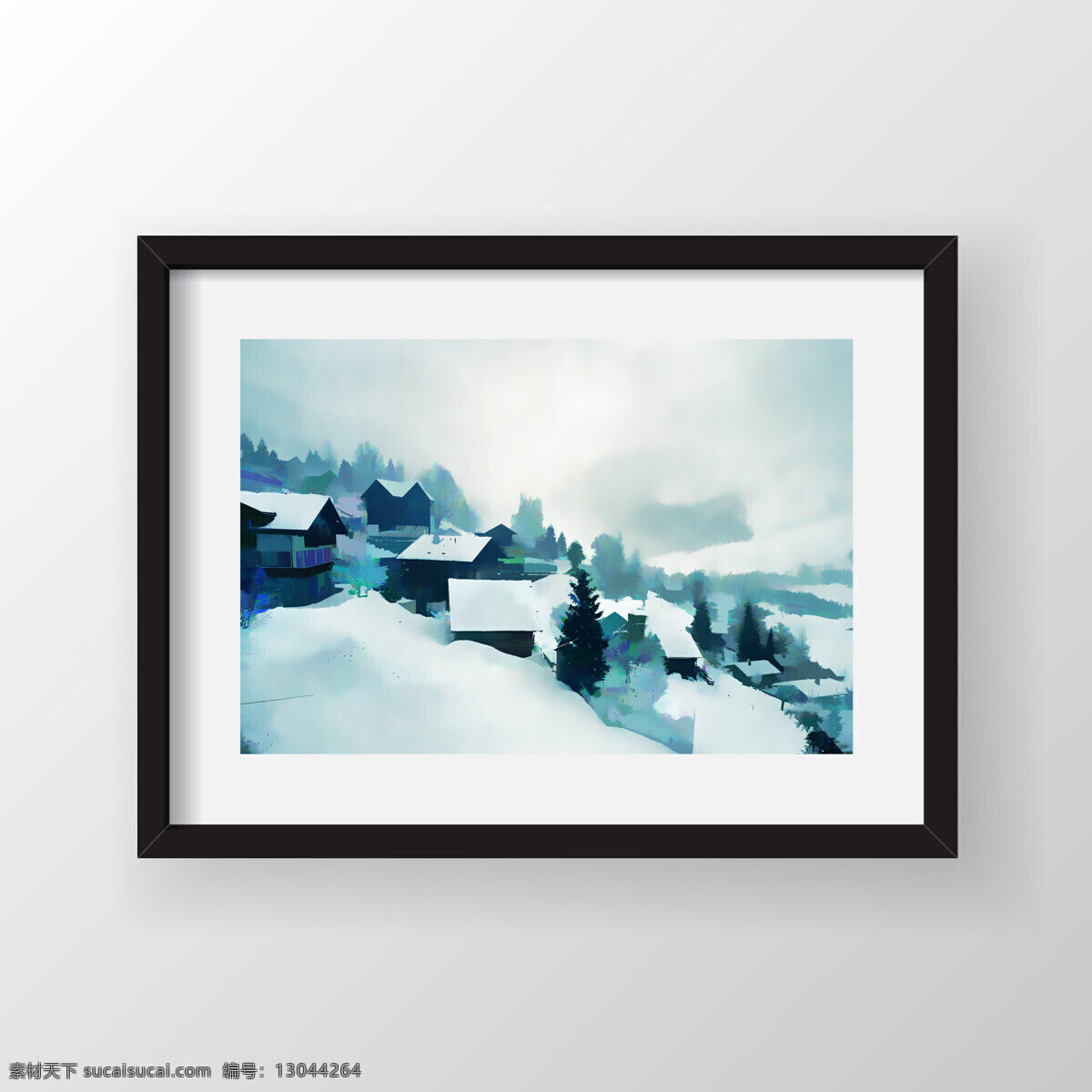 雪景 水彩画 冬季雪景 风景画 家居装饰素材 山水风景画