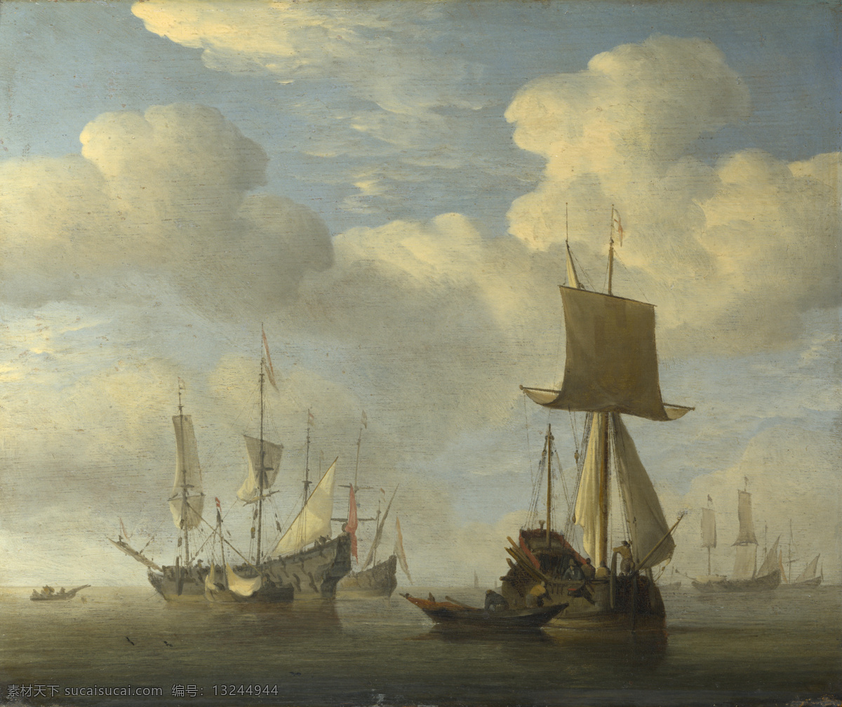 becalmed 大师 画家 古典 画 建筑 景物 装饰画 油画 ships dutch and vessel english an velde de van willem 人物 高清 西方 国外 现代 家居装饰素材