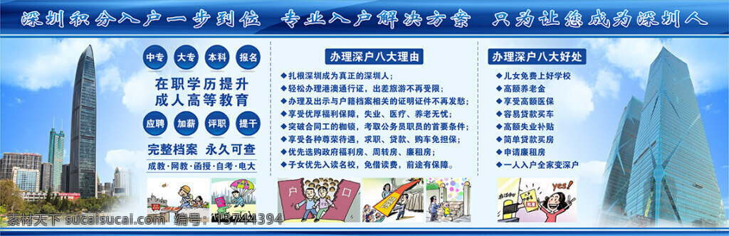积分入户 积分入户海报 海报 宣传海报 深圳建筑 宣传栏 蓝色宣传栏 蓝色背景 横图