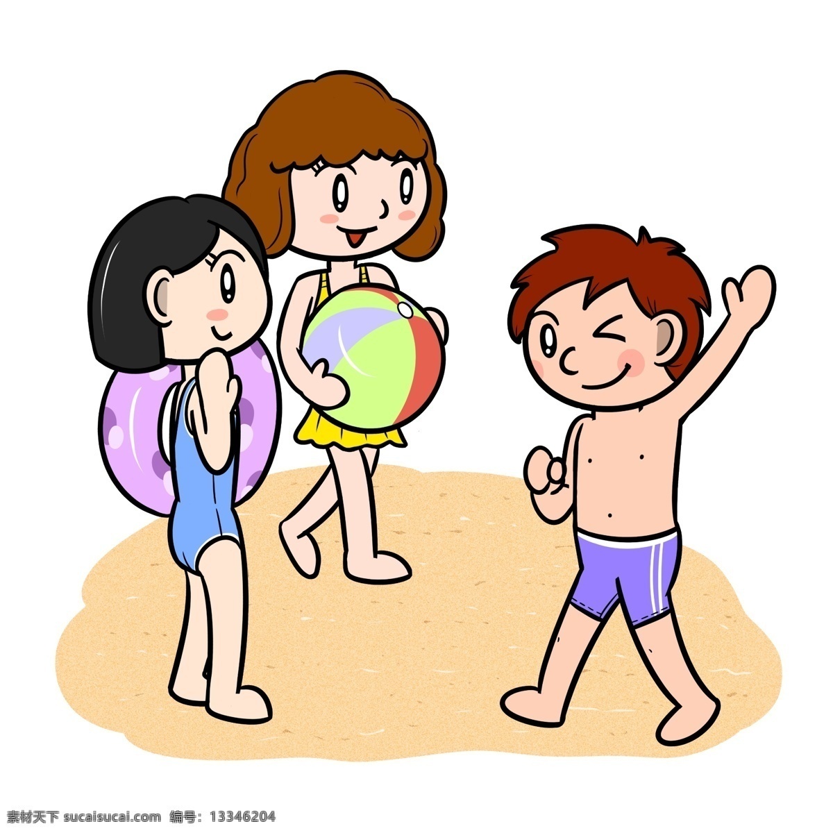 卡通 夏季 儿童 沙滩 嬉闹 透明 底 夏天 玩耍 海边 海滩 海边人物 夏季人物 夏天人物 卡通人物 卡通夏季