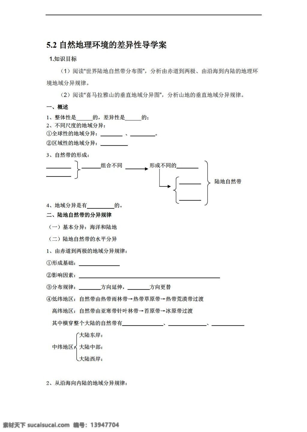 地理 人教 版 自然环境 差异性 学案 人教版 必修1