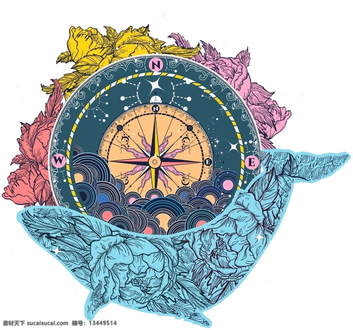唯美 海洋 画 矢量 元素 蓝色 黄色 矢量素材 卡通 设计素材 粉红色 水彩 手绘