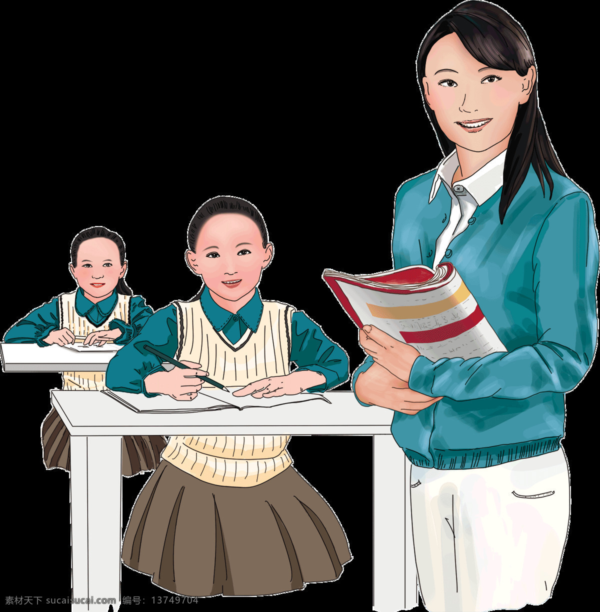 小学老师 小学生 角色插画 微笑 课堂 角色 插画 动漫动画 动漫人物
