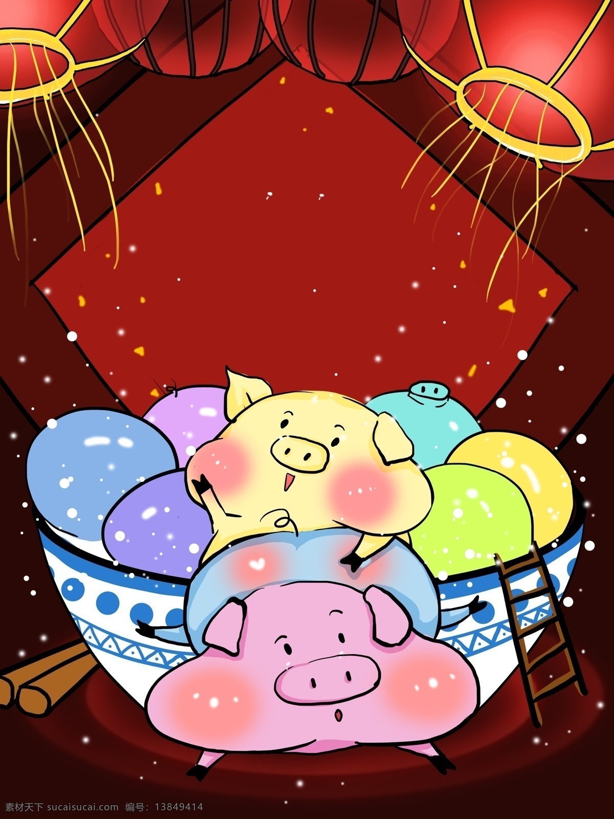 喜庆 红色 猪年 创意 插画 背景 图 喜庆背景 红色背景 创意背景 插画背景 背景图 猪年背景 灯笼背景 元宵背景