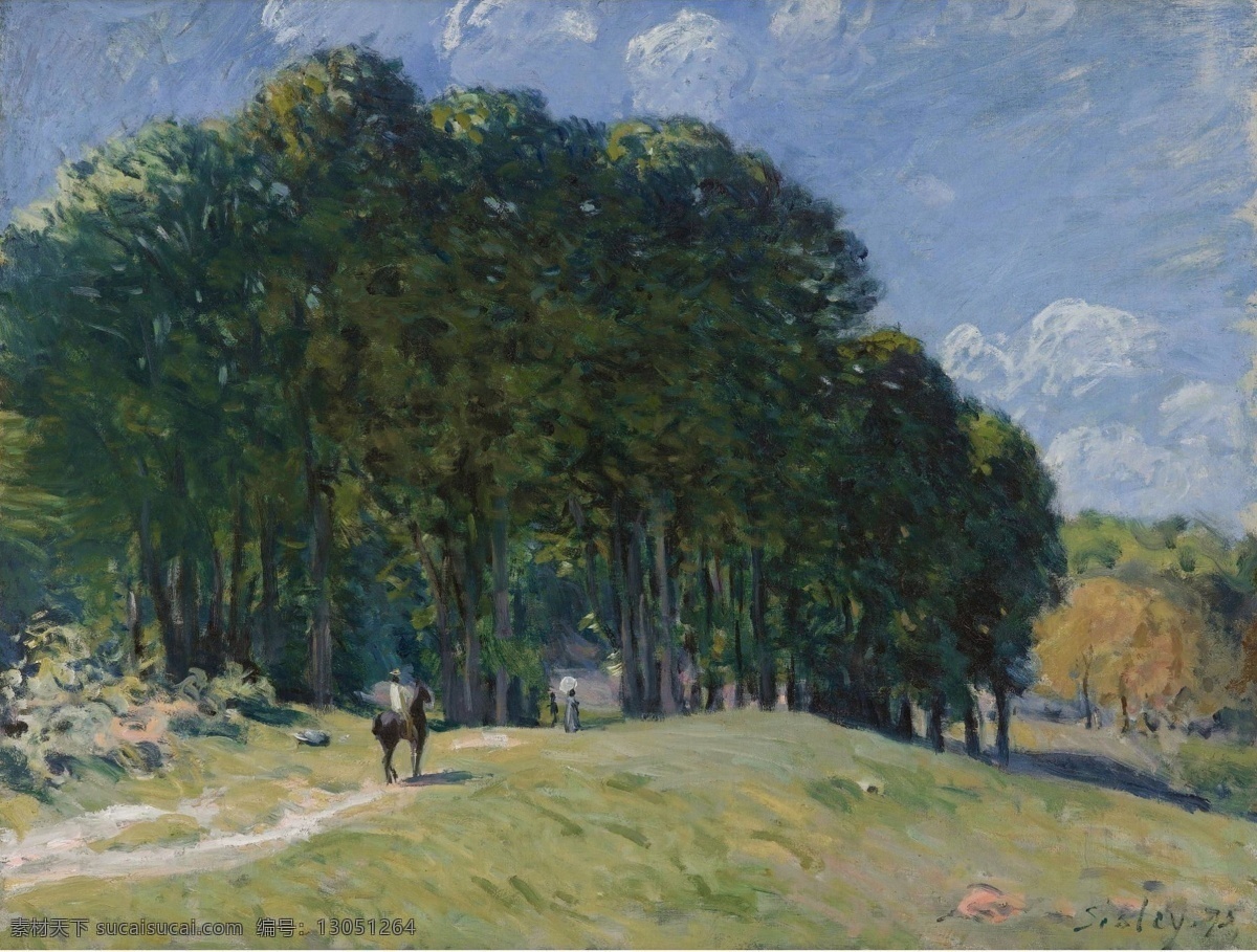 大师 画家 风景画 静物 油画 建筑 装饰画 edge forests the by horseman sisley alfred 人物 高清 西方 国外 现代 家居装饰素材