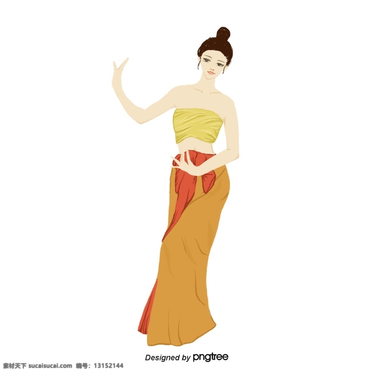 女人 集 泰国 舞蹈 围裙 长岛 黄色 裙子 系列 布 裙 长发 带 黄金 无 肩带