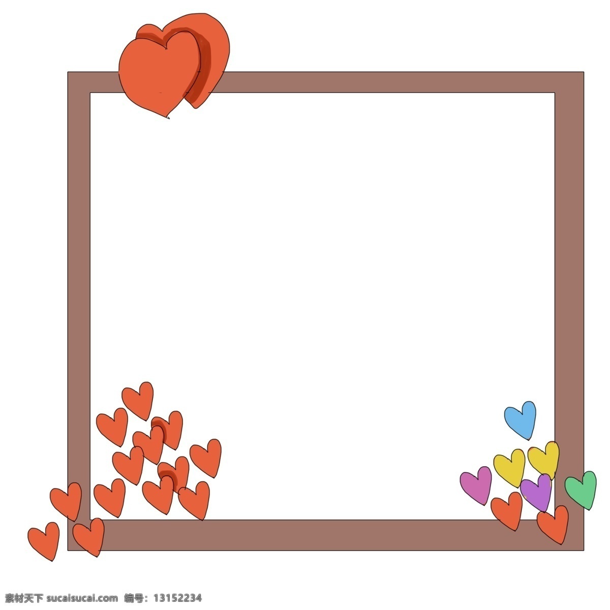 手绘 红色 爱心 边框 红色的爱心 心形的气球 棕色的边框 卡通的边框 手绘的边框 美丽的边框