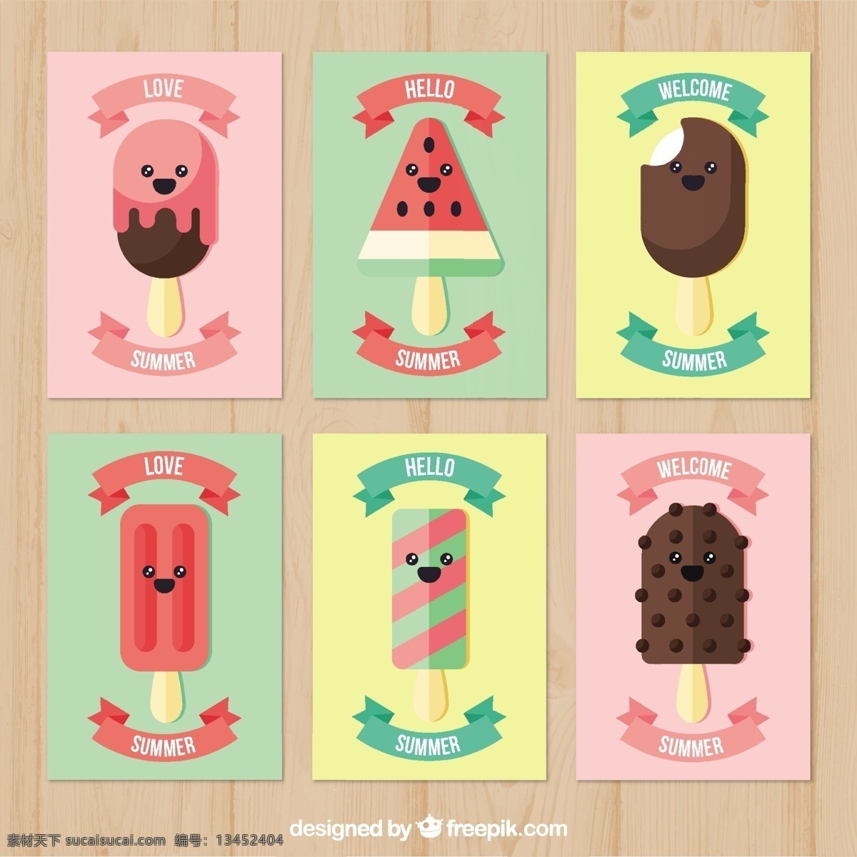 可爱 冰淇淋 大字 符 卡片 收集 食品 夏季 模板 人物 颜色 平板 冰 甜 平面设计 娱乐 装饰 甜点 滑稽 奶油 吃