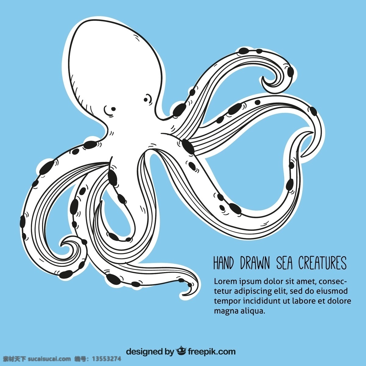 手绘 章鱼 矢量 动物 大海 简约 线条 可爱 卡通