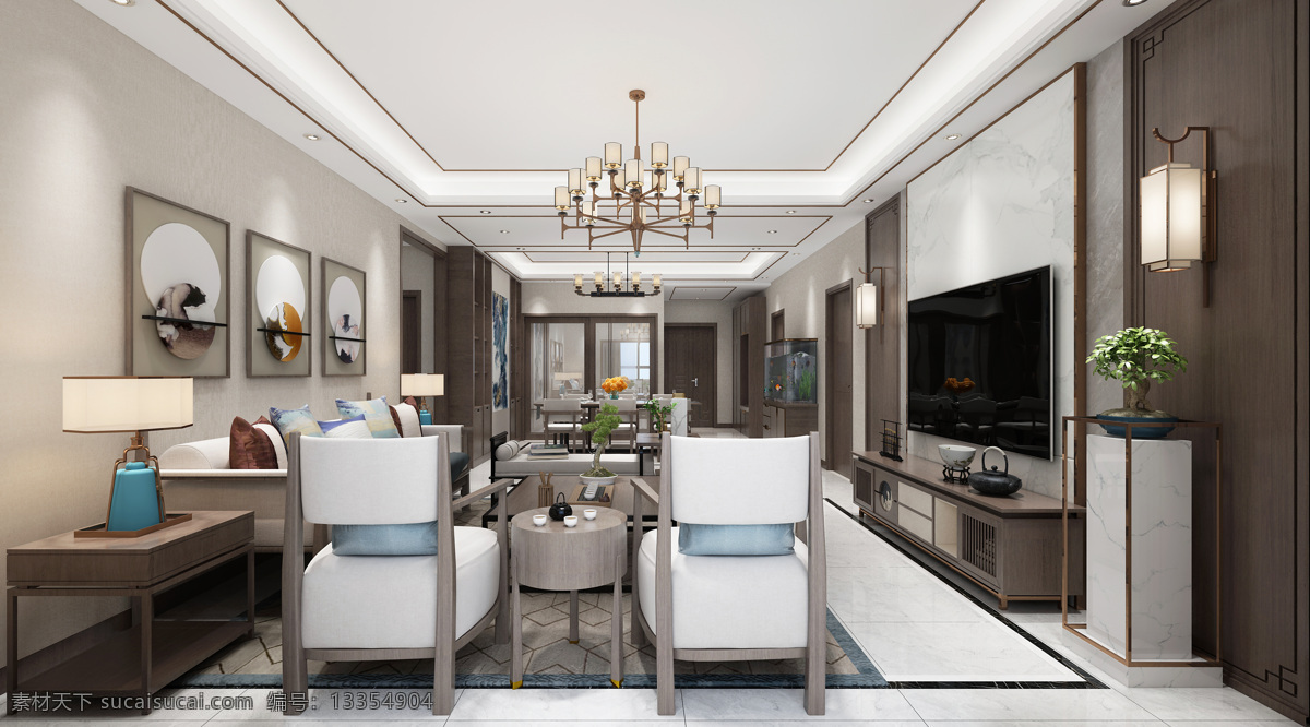 客餐厅 新中式 现代中式 家装 室内 高精 室内效果图 客厅 中式客厅 室内效果 环境设计 室内设计 3d室内设计 3d设计 室内模型
