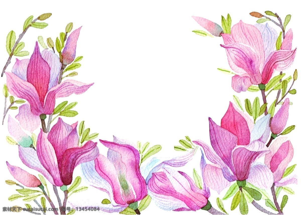 粉色 小花 底纹 插画 叶子