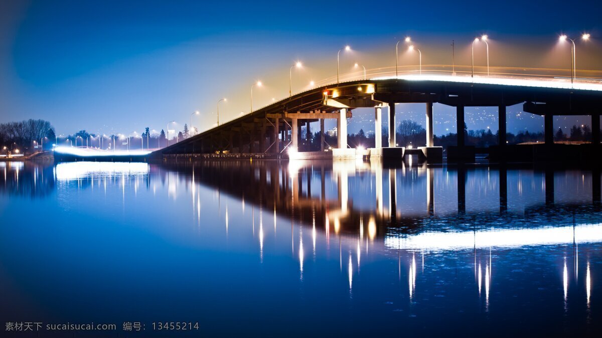 水 水上桥 建筑 桥梁 夜晚 阳光 蓝天 白云 天空 背景 绿水 湖泊 高楼 城市 马路 夜景 夜空 自然景观
