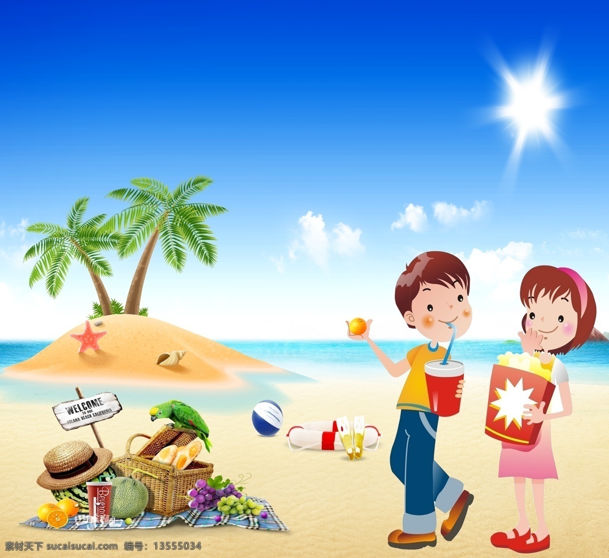 阳光沙滩 阳光 沙滩 背景 椰树 人物