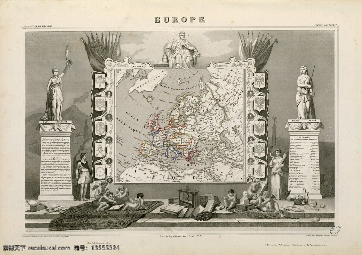 欧洲地图 复古 古典 地图 欧洲 复古风 中世界 文化艺术 传统文化