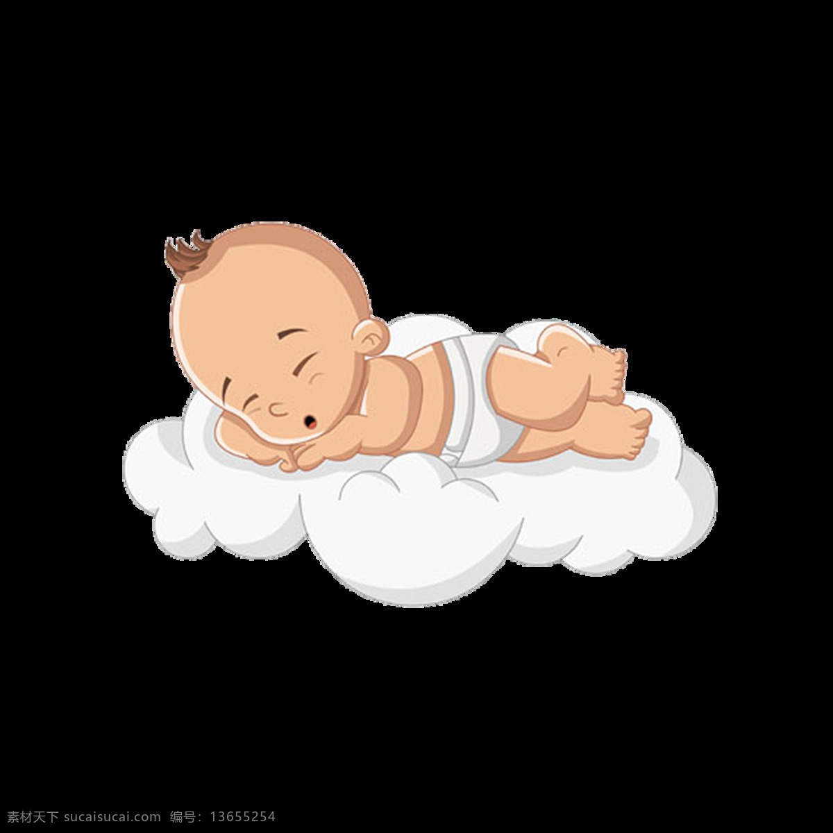 卡通 云端 婴儿 元素 手绘 可爱 熟睡 免抠