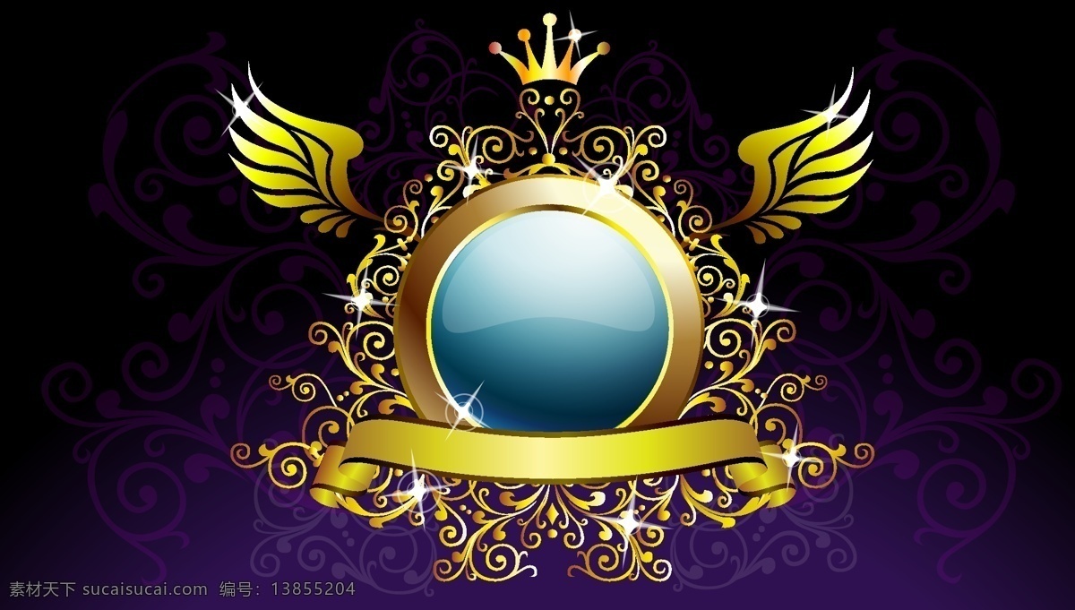 欧式 花纹 皇冠 翅膀 矢量 banner 飘带 闪光 矢量素材 水晶圆形 丝带 矢量欧式图形 矢量图 其他矢量图