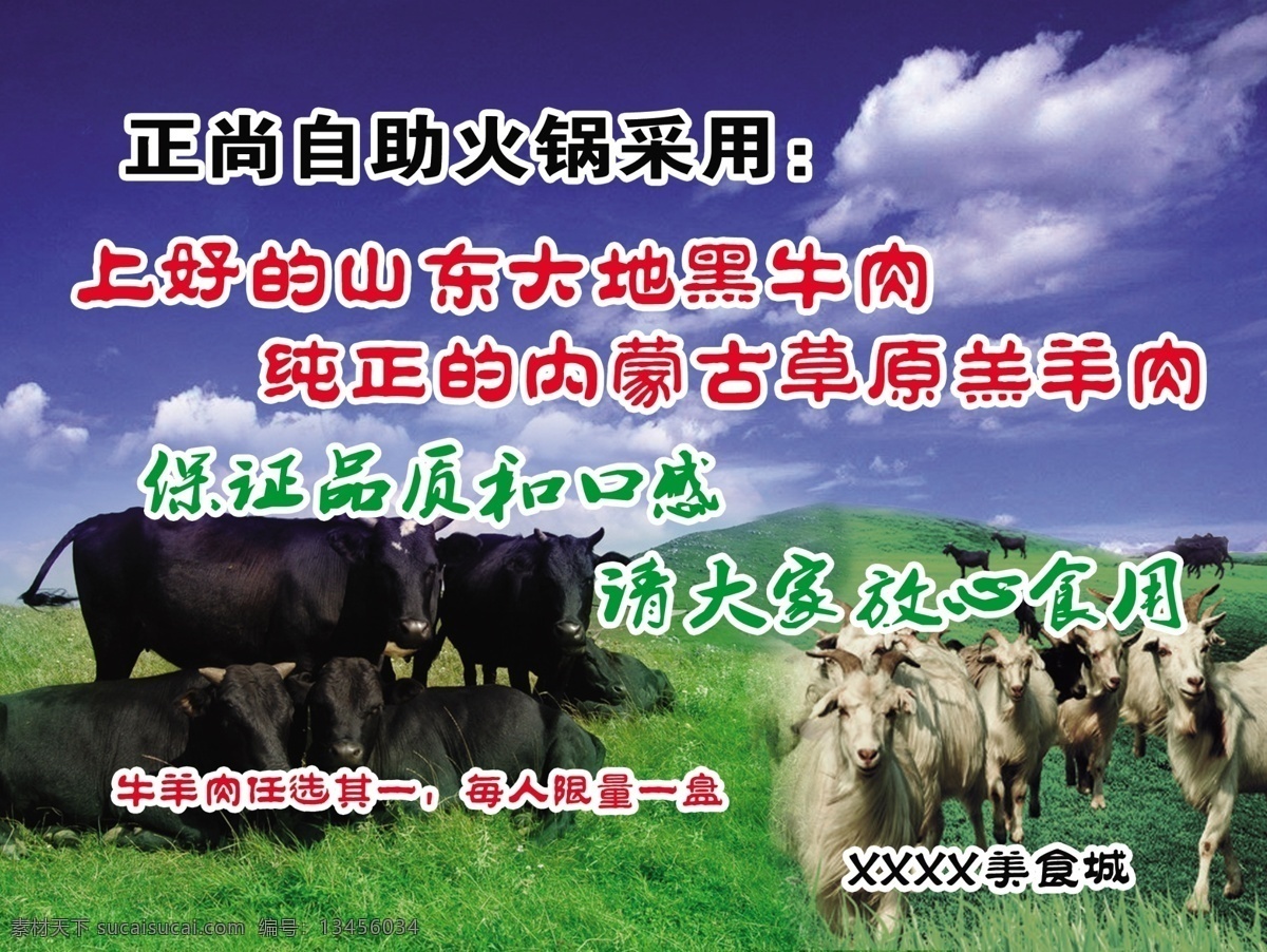 牛羊 牛 羊 牛肉 羊肉 纯正 代金 广告 海报 卡片 宣传 清明节 插画