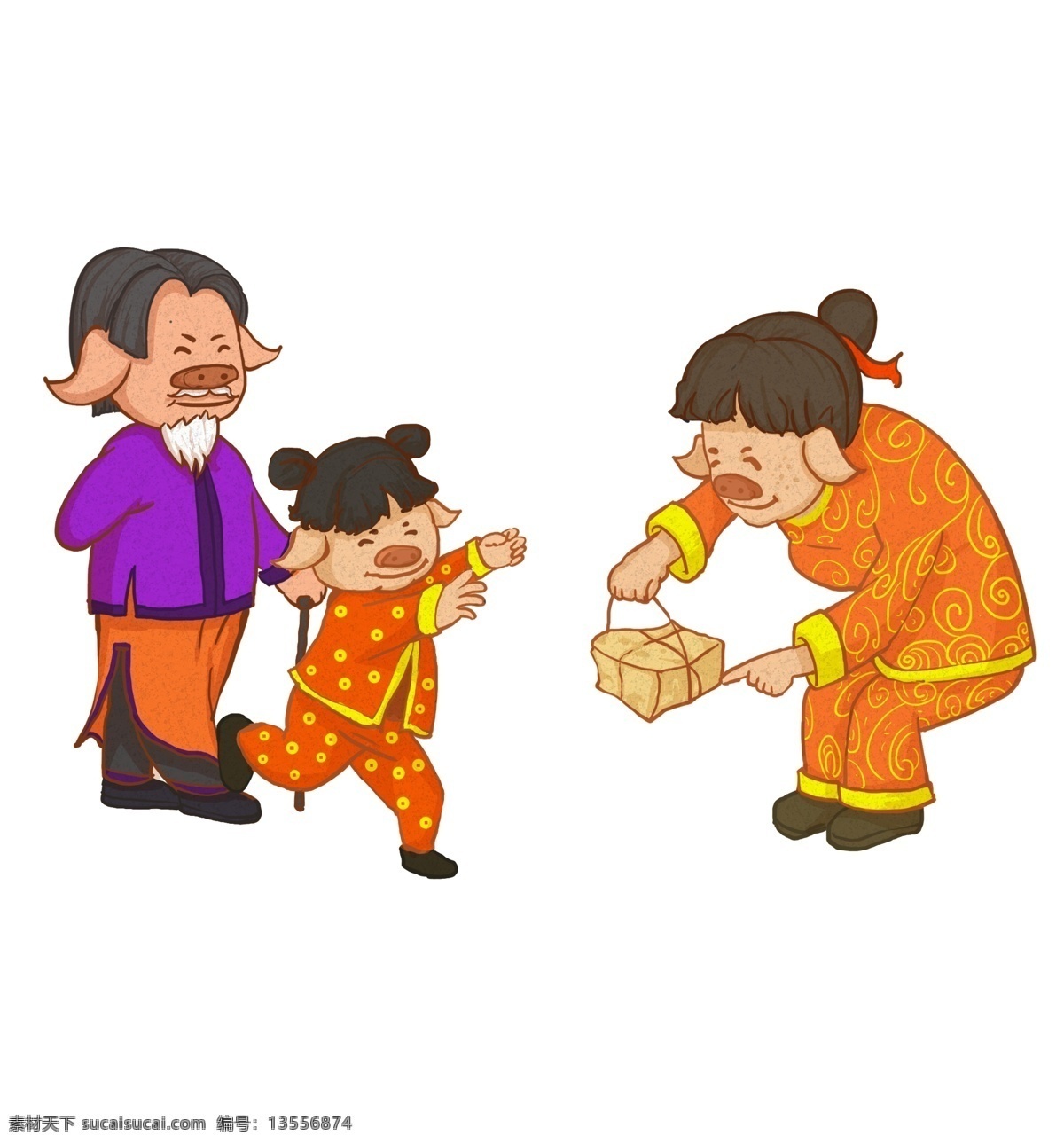 2019 新年 过年 猪 送礼 物 拜年 插画 动物 可爱 喜庆 红色 礼物 2019新年 吉祥物 呆萌 宠物 小猪 手绘 猪年 新年拜年