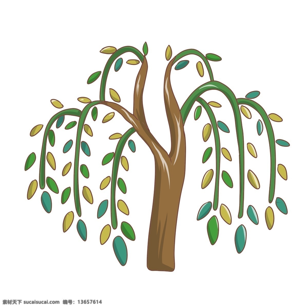 春季 柳树 手绘 插画 手绘柳树 卡通柳树 绿色的叶子 植物装饰 春季柳树 漂亮的柳树 发芽的柳树