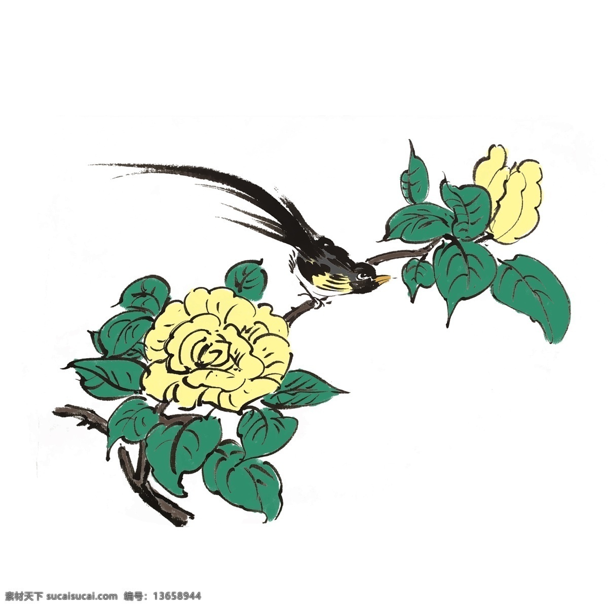 水墨 蔷薇 插画 水墨植物 水墨竹子 黑白风 写意 古风 手绘 竹子 简约 装饰 黑白 国风 花 鸟 鱼 虫