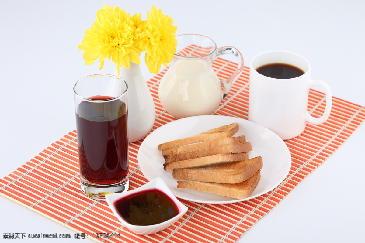 餐饮美食 橙汁 果汁 花卉 花瓶 菊花 咖啡 咖啡杯 面包 牛奶 早餐 早点 鲜花 饮料 西餐美食 psd源文件 餐饮素材