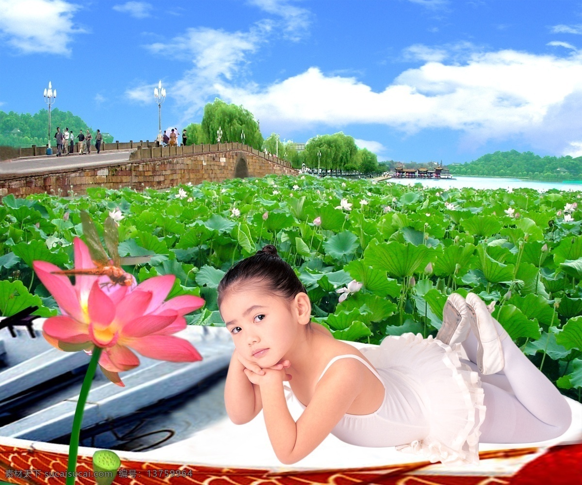 荷塘 女孩 分层 图 商 僚 植 阃 妓 夭 南 略 psd源文件