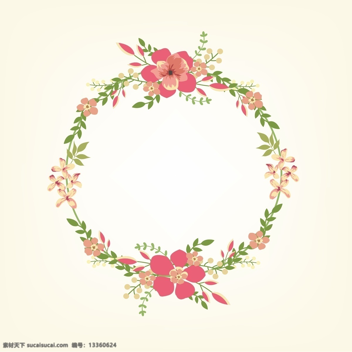圆形花圈 粉绿 花纹 花圈 优雅 白色