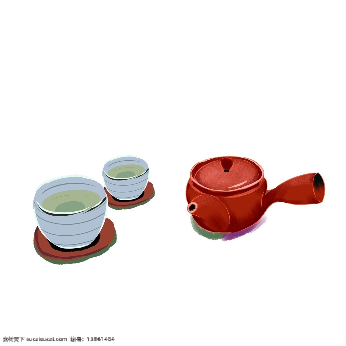 卡通 手绘 壶 茶 元素 传统文化 茶壶 茶杯 插画 文艺 中国文化