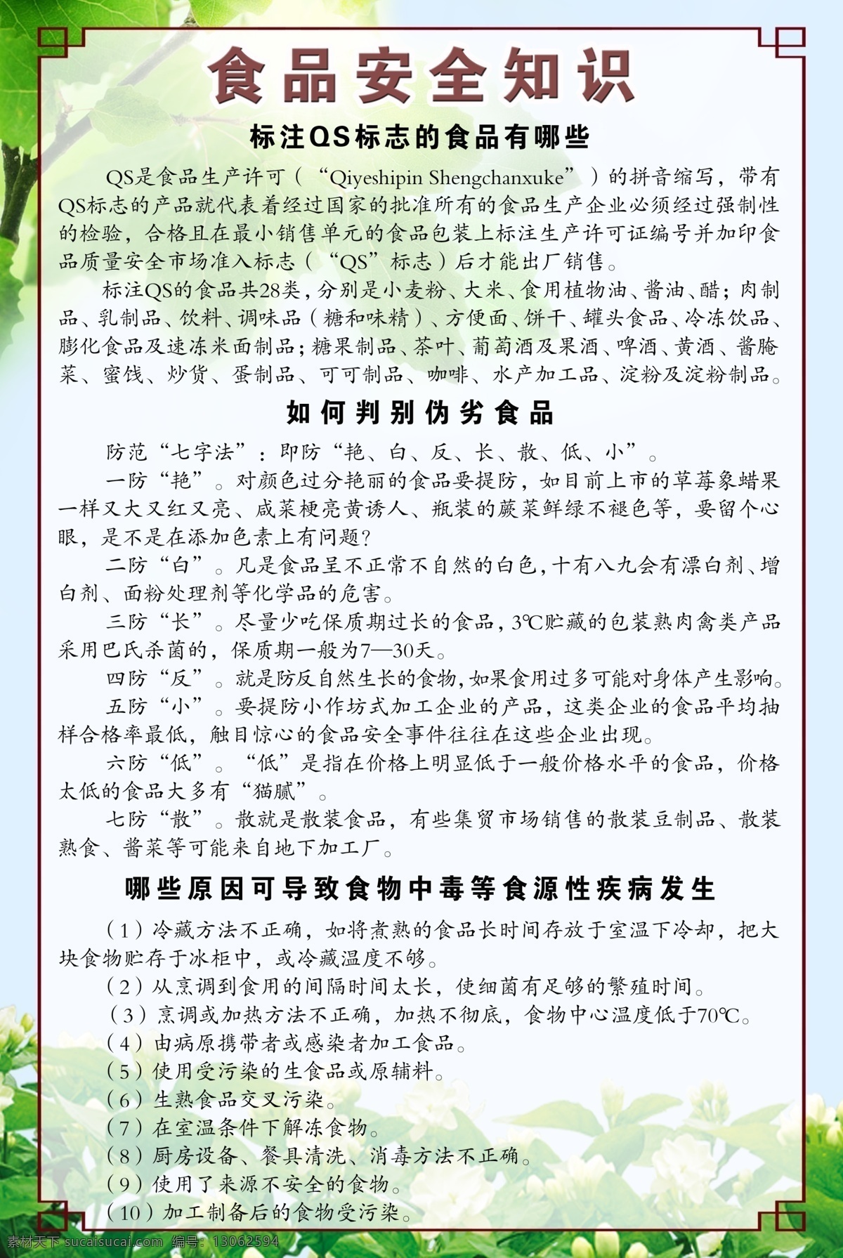 食品安全 知识 展板 食品 安全 绿色 蓝色 环保 树叶 淡花 背景 分层 展板模板