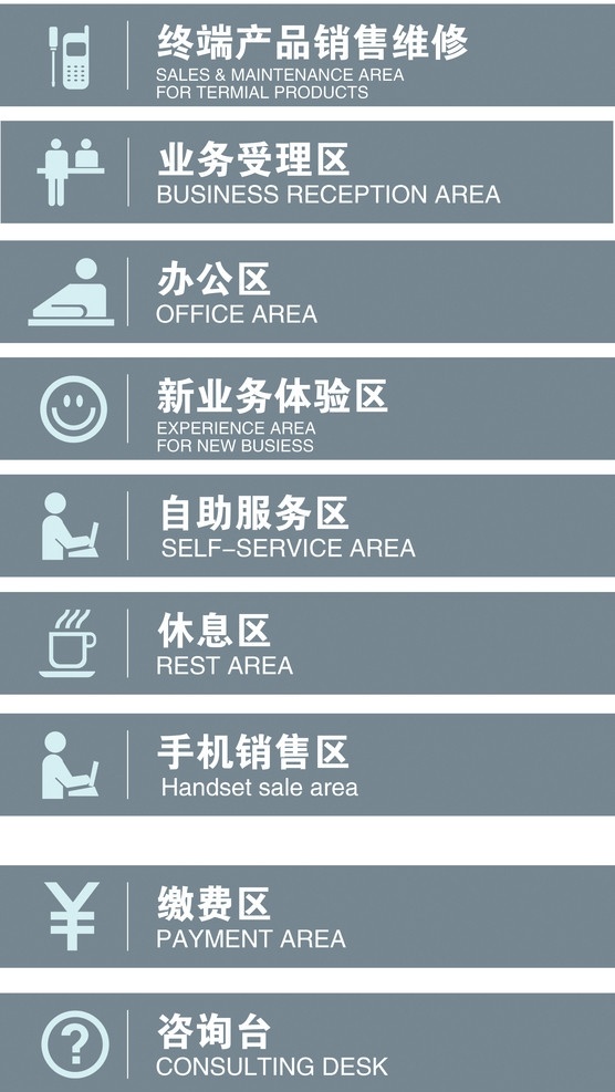 中国移动 工作 区域 吊牌 标准版 工作区域 咨询台 业务 业务受理区 缴费 缴费区 分层 源文件