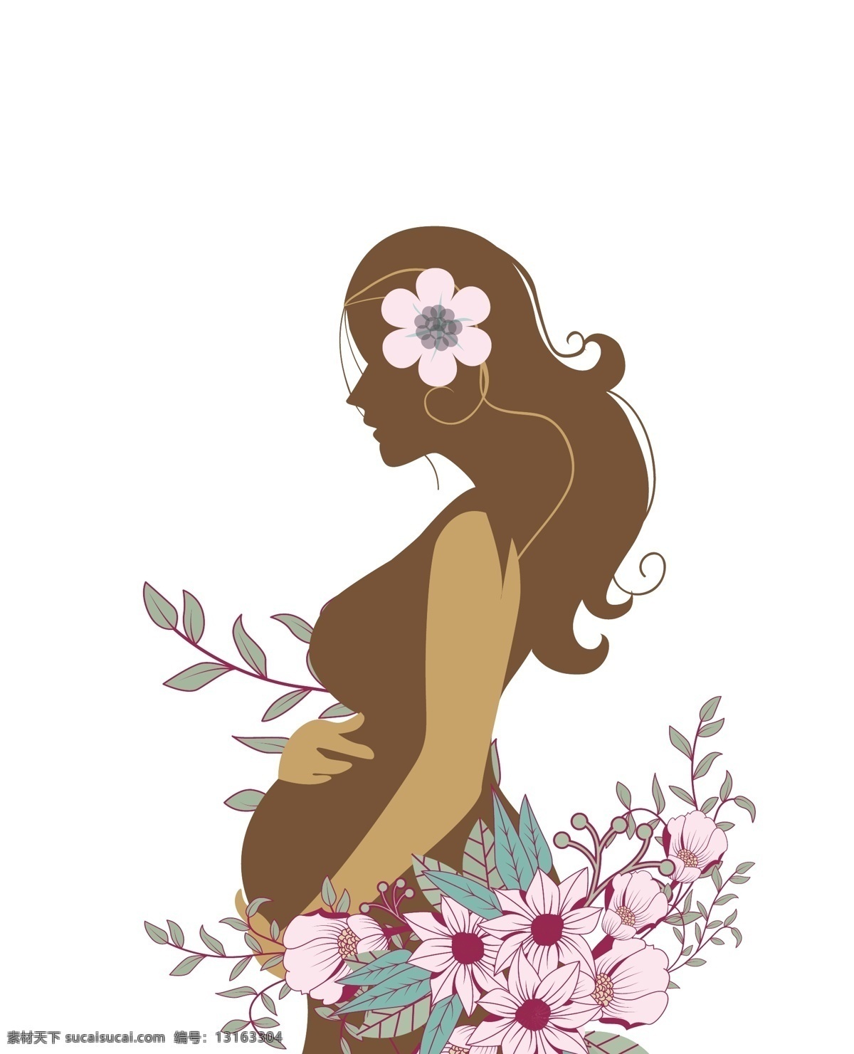 时尚 美女 孕妇 剪影 美女尚美女 时尚插画 手绘花纹 手绘花卉 花卉花朵