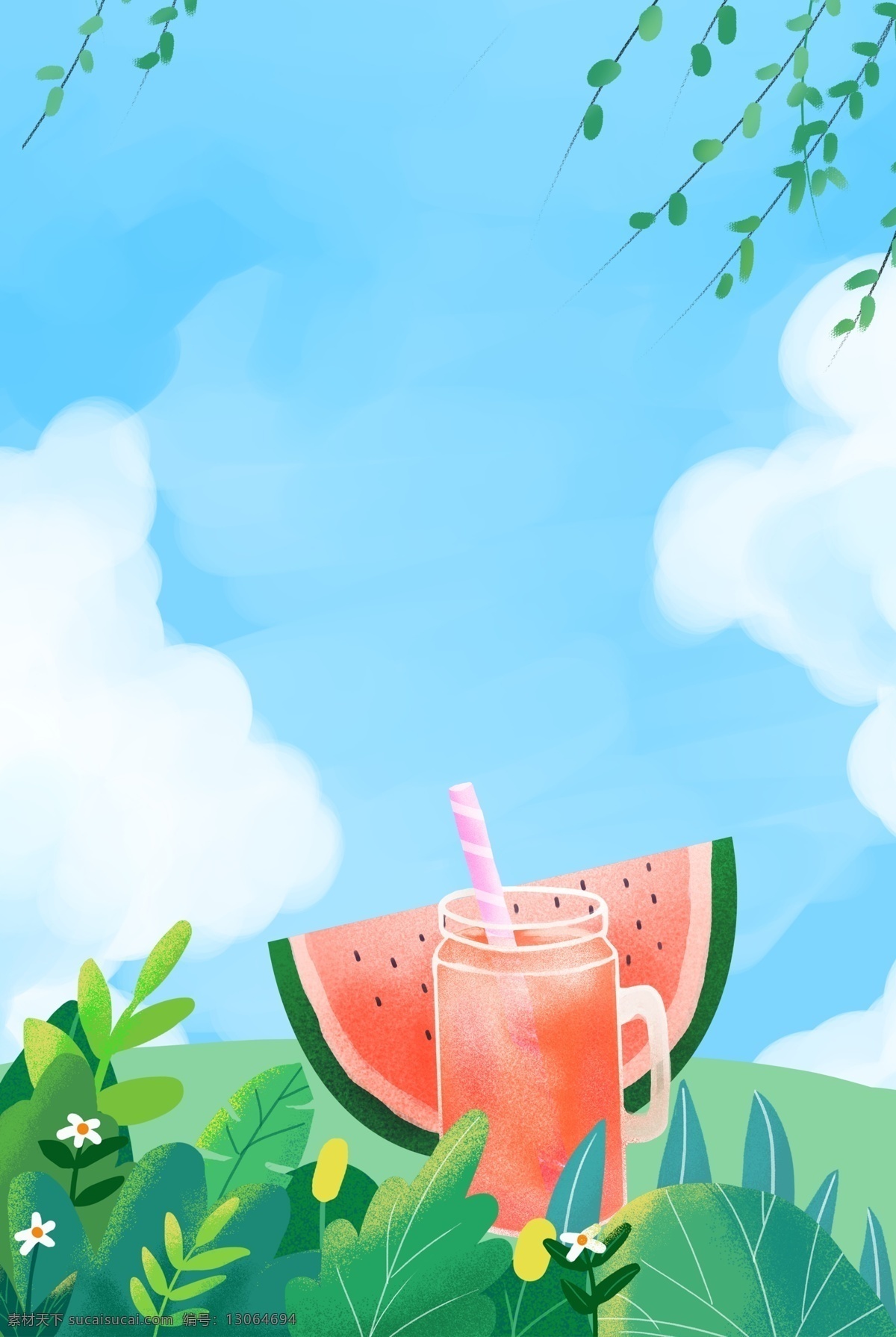 夏季 西瓜 主题 背景 夏日 清新 卡通 手绘 水果 简约