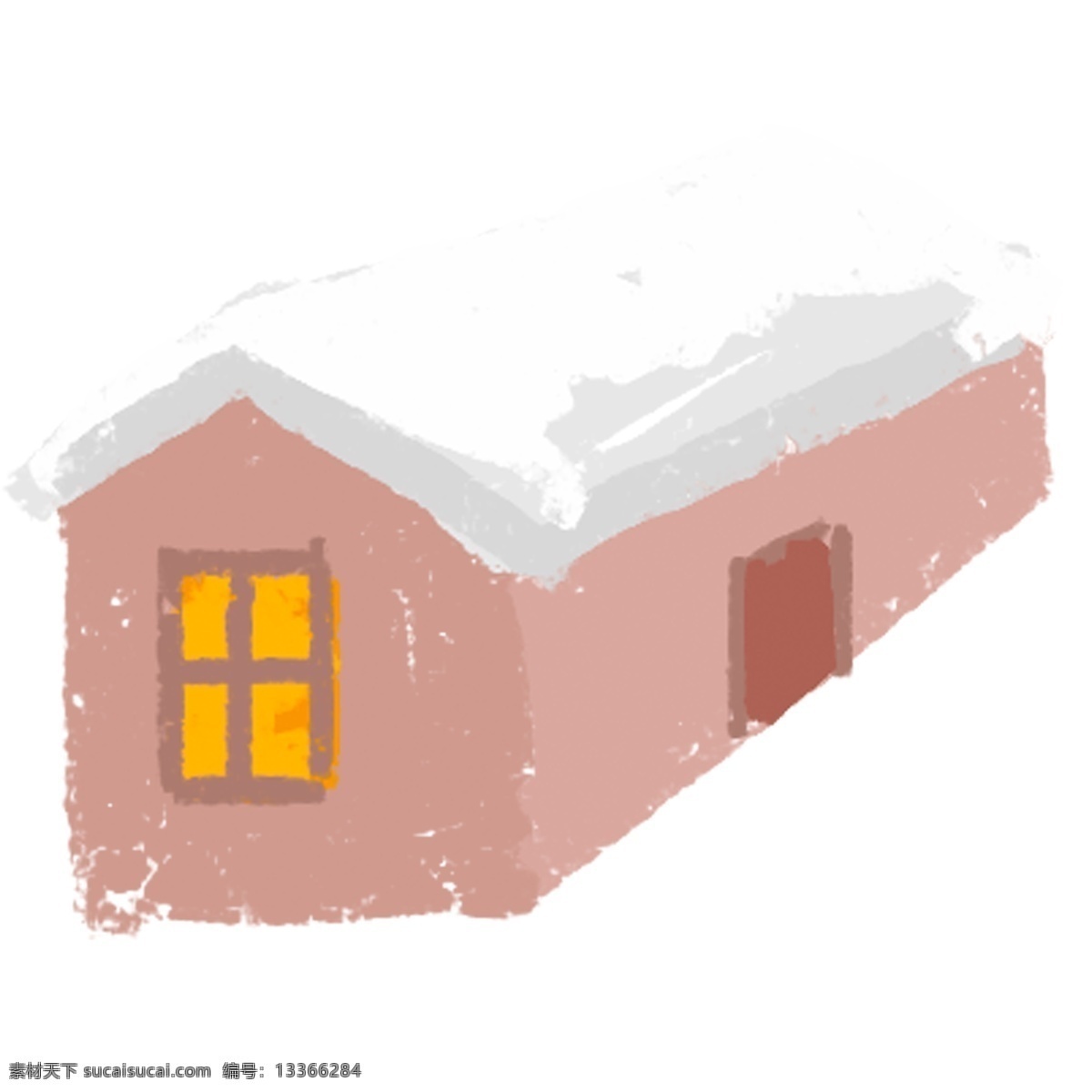 卡通 手绘 红 棕色 雪屋 温暖的房子 卡通屋 冬季 侧着的雪屋 下着雪的屋子 盖着雪的屋