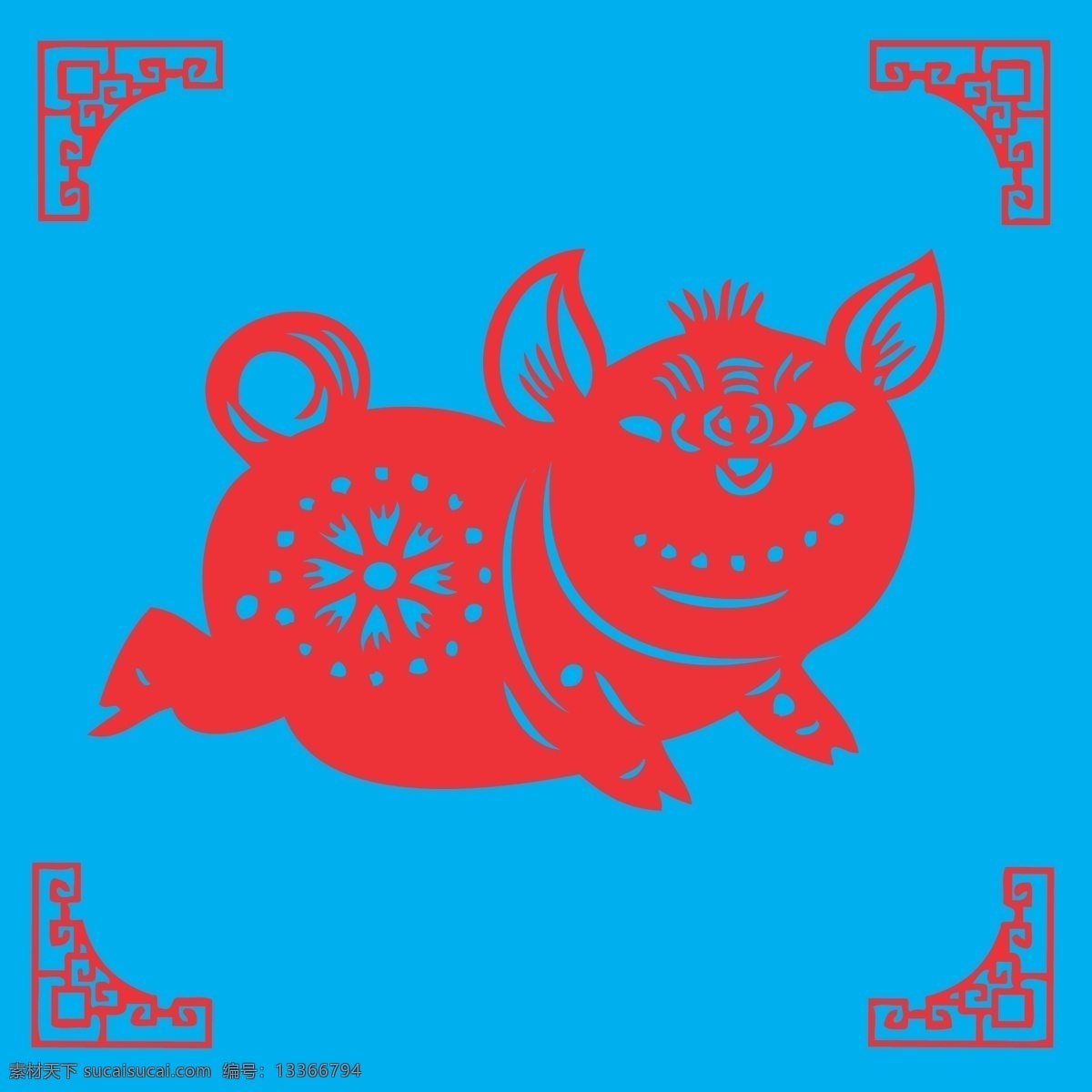 猪剪纸 猪 动物 生肖 剪纸 线条 矢量 装饰 插画 传统 民俗 窗花 十二生肖剪纸 文化艺术 传统文化