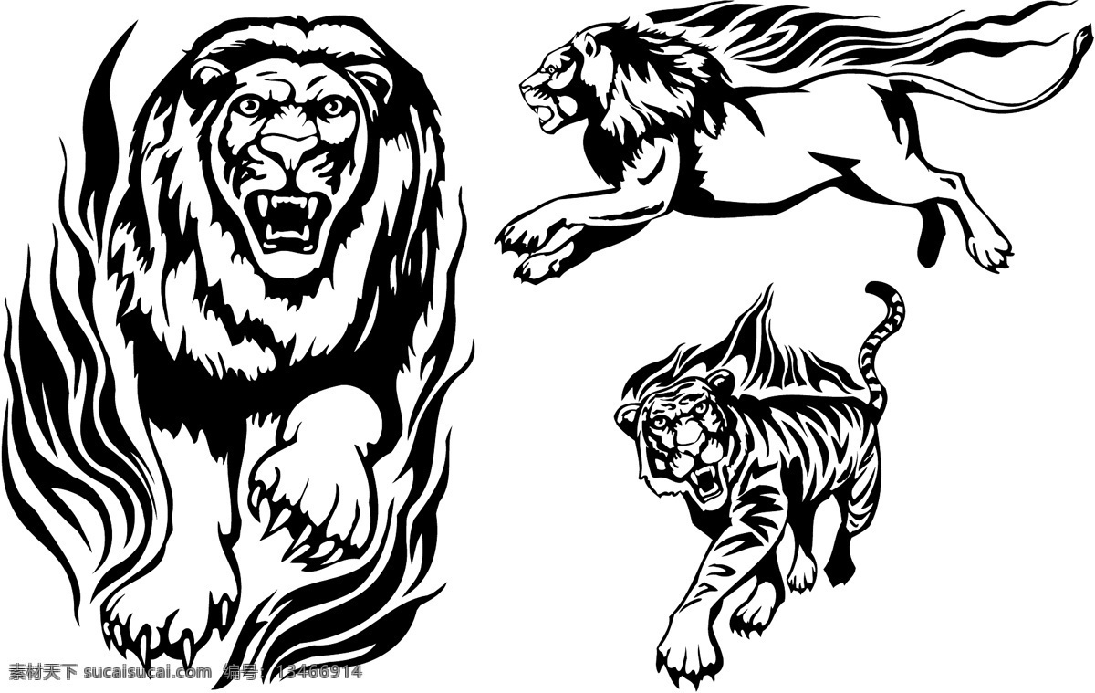 火焰 狮 图腾 矢量 动物 老虎 狮子 纹身 向量的火焰 矢量图