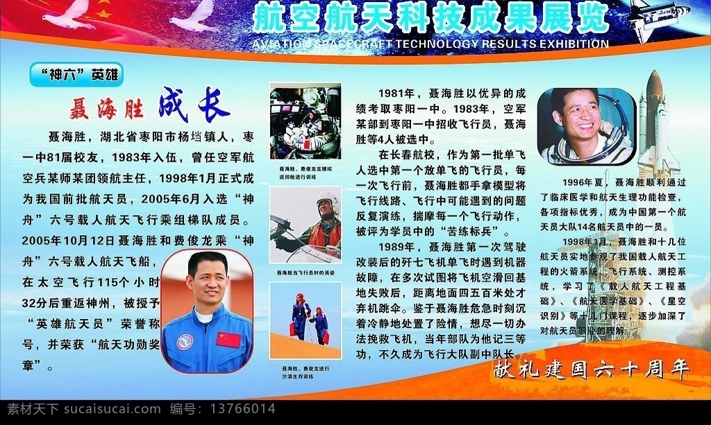 航空航天展 聂海胜 成长 事迹 展板模板 矢量图库