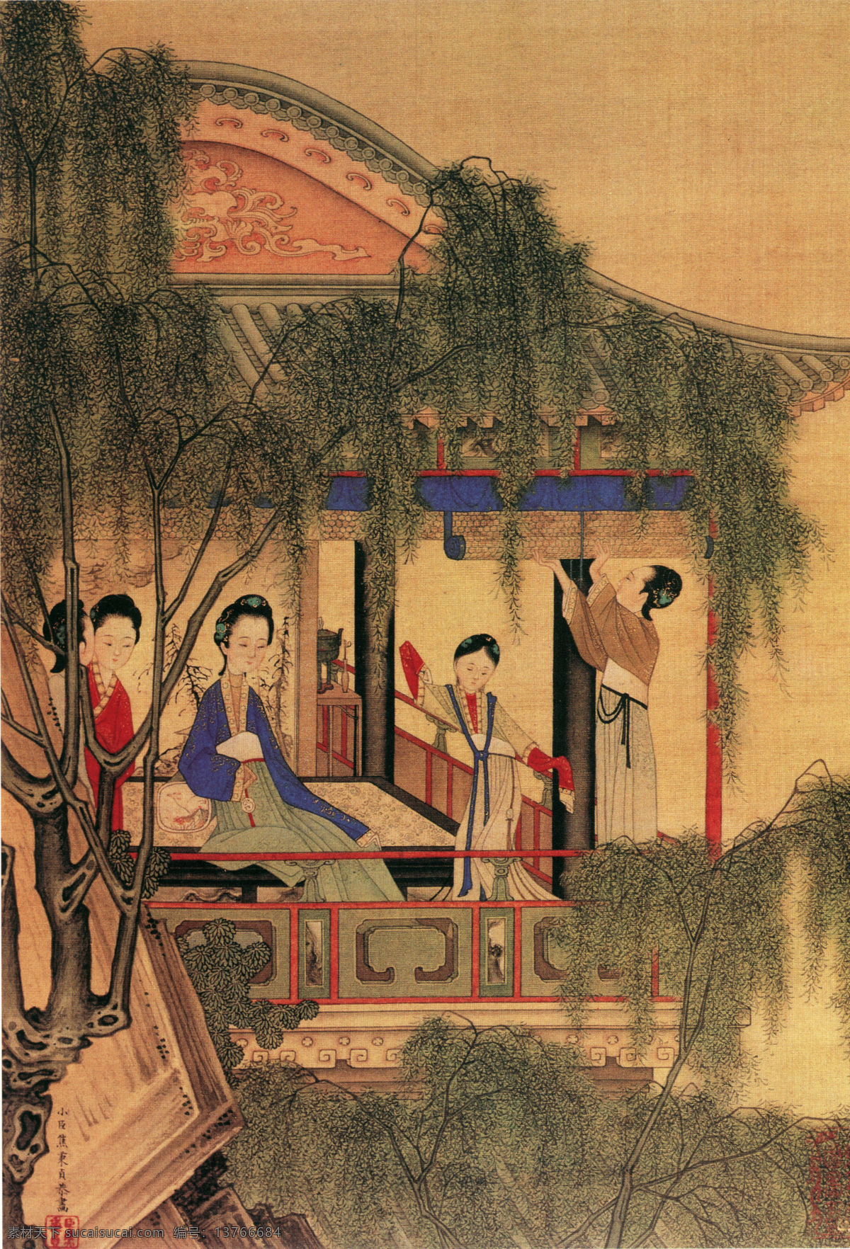 仕女图a 人物画 中国 古画 中国古画 设计素材 人物名画 古典藏画 书画美术 棕色