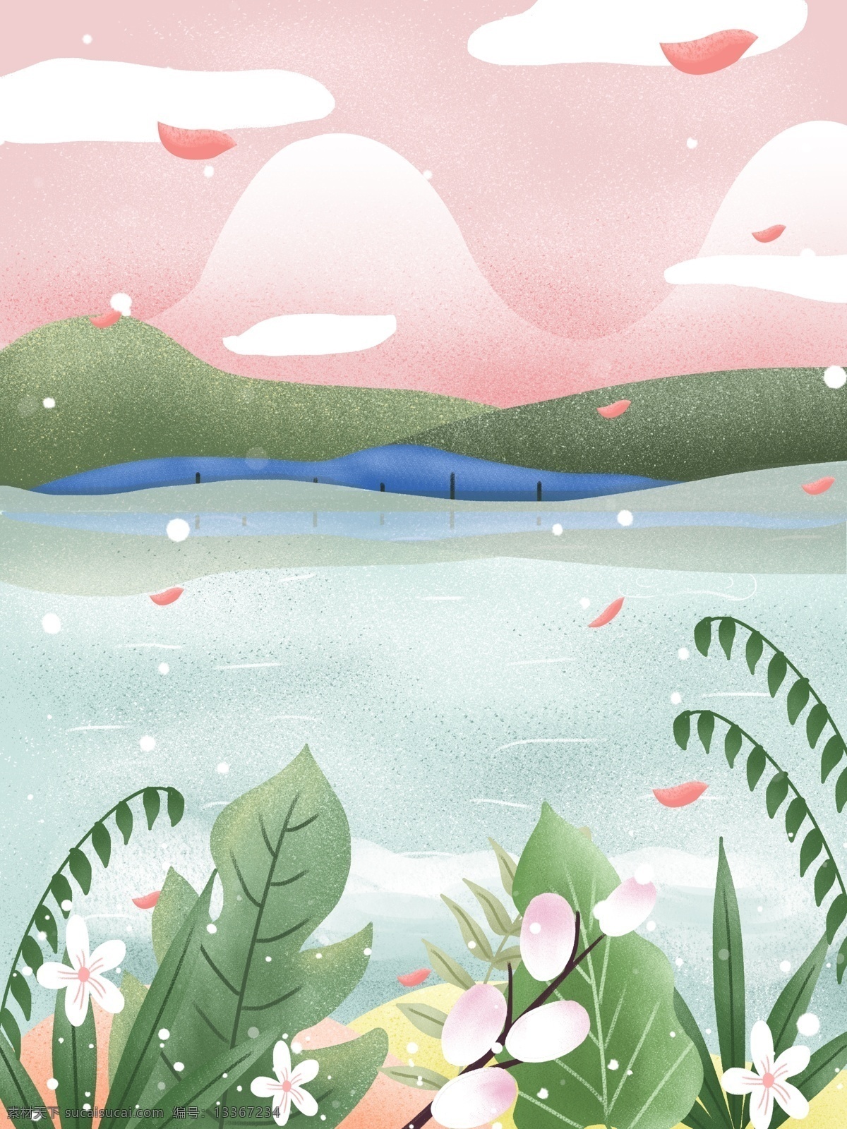 手绘 春季 花丛 花瓣 唯美 背景 粉色 唯美背景 春天 背景设计 手绘背景 背景展板 特邀背景 促销背景 背景展板图