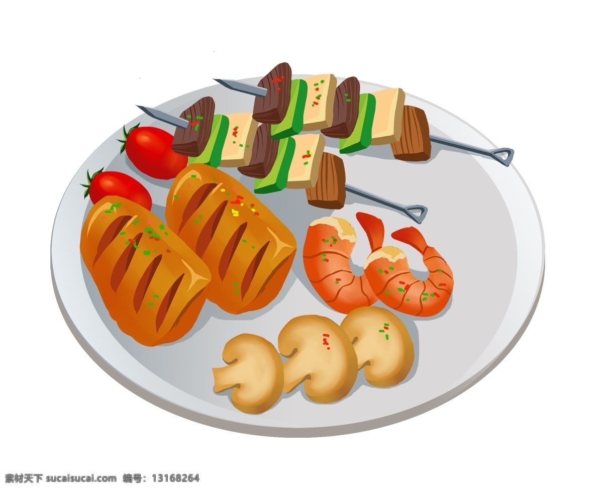 美味 烧烤 装饰 插画 美味的烧烤 红色的红虾 黄色的鸡翅 红色的西红柿 卡通鸡翅 美味的鸡翅 鸡翅鸡翅