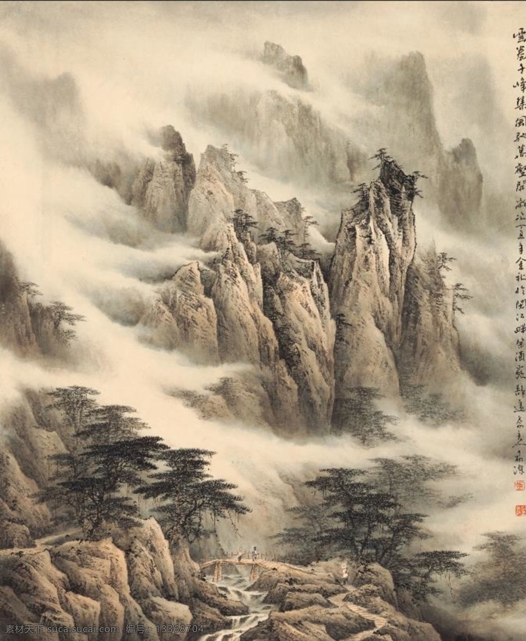 山水玄关 不分层 山水画 江山如画 国画 背景墙 流水生财