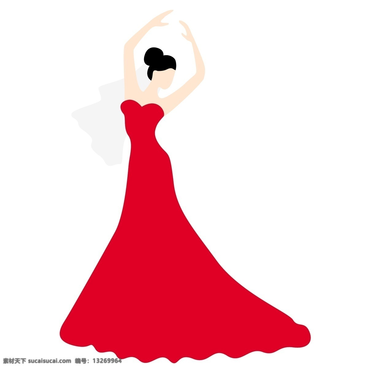 跳舞 新娘 矢量 免 抠 图 卡通的 手绘的 红色婚纱 红色裙子 红色礼服 新婚 结婚 婚礼 庆典 请帖 请柬