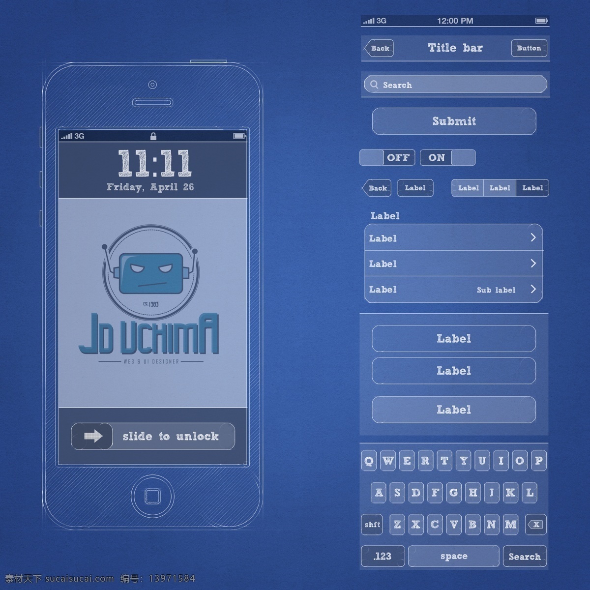 蓝色 iphone ui 大气 线条 kit ui设计 app 界面设计