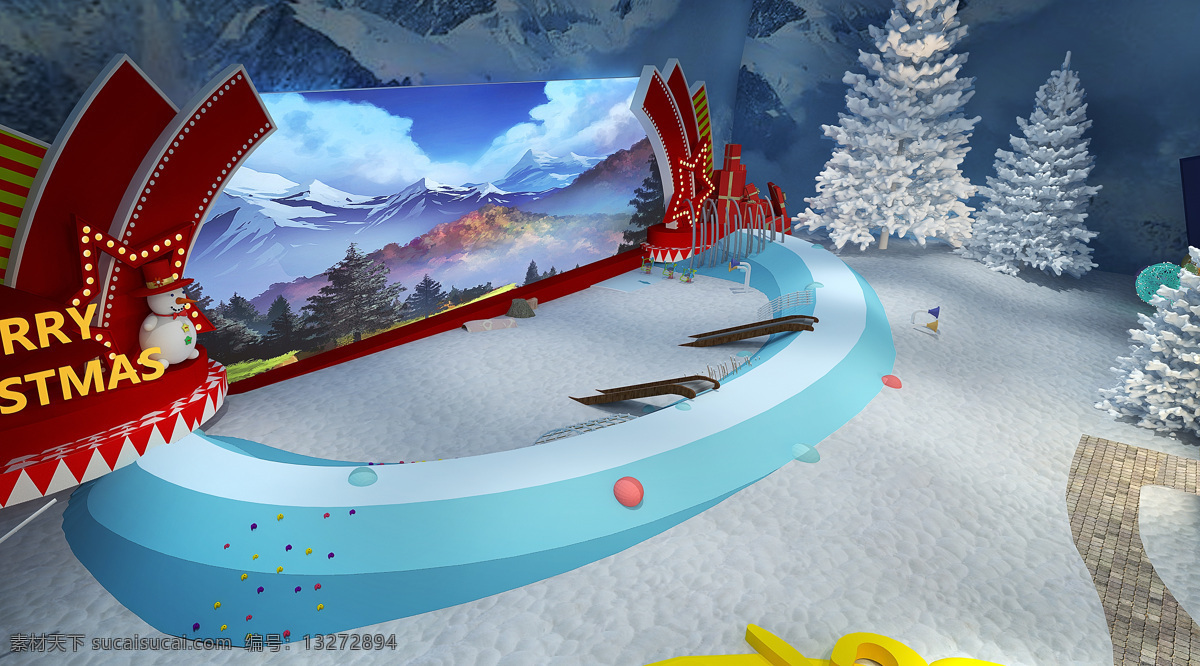 冰雪儿童乐园 滑梯 水池 雪松 圣诞 雪花 冰雪 环境设计 室内设计